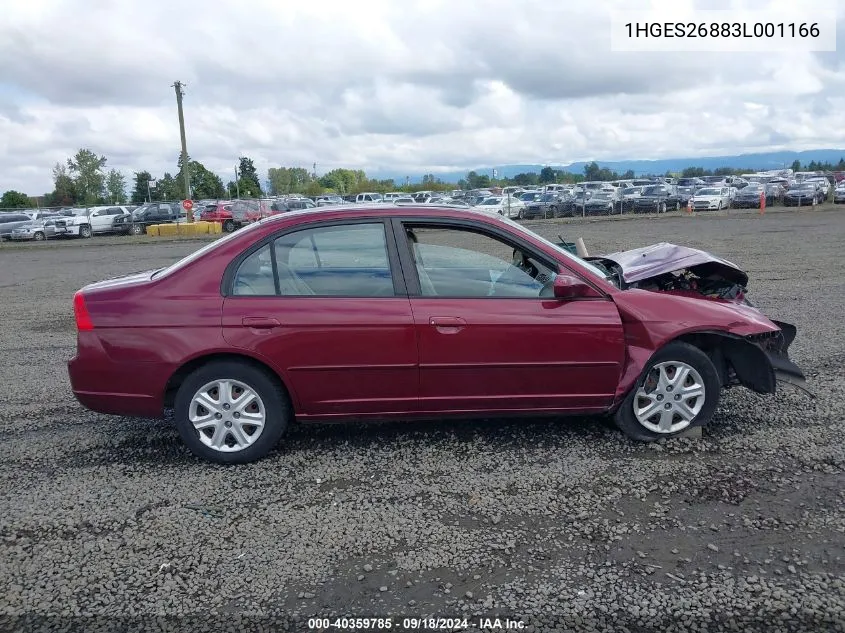 2003 Honda Civic Ex VIN: 1HGES26883L001166 Lot: 40359785