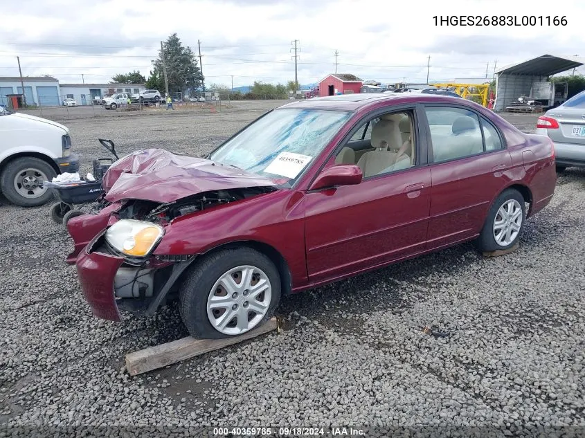 2003 Honda Civic Ex VIN: 1HGES26883L001166 Lot: 40359785