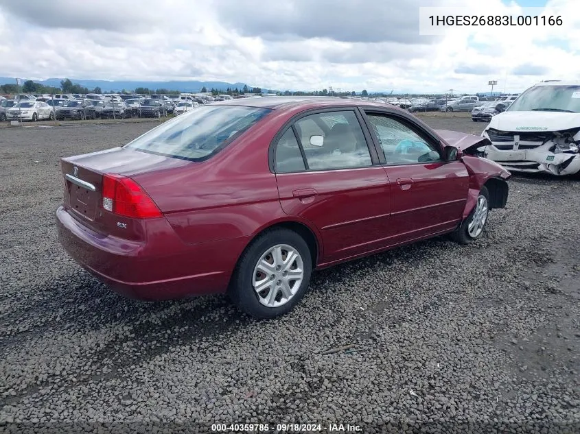 2003 Honda Civic Ex VIN: 1HGES26883L001166 Lot: 40359785