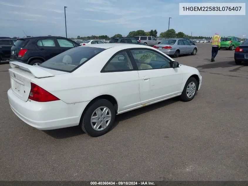 1HGEM22583L076407 2003 Honda Civic Lx