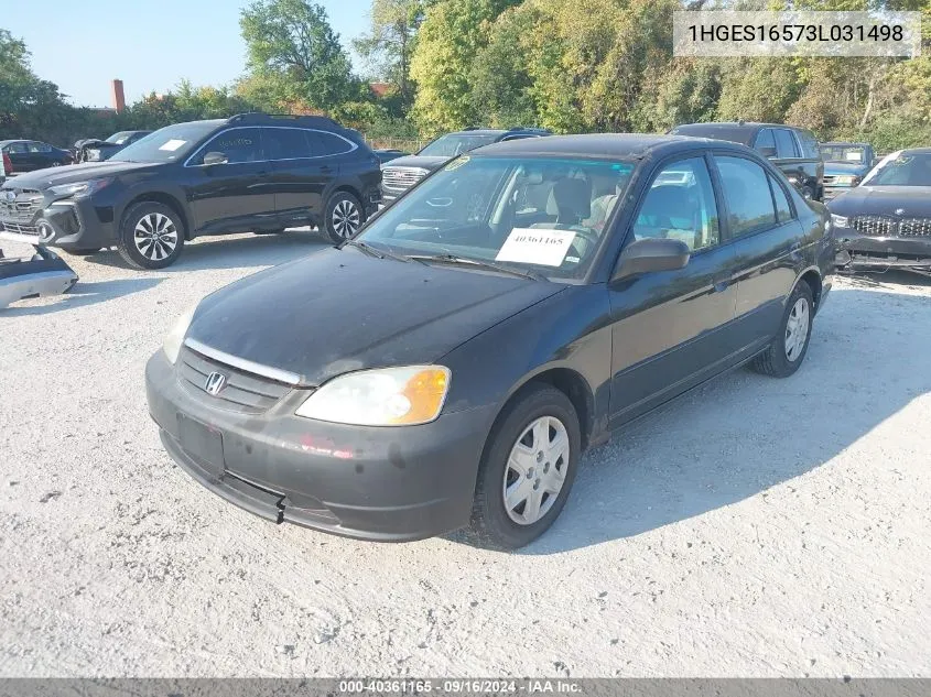 2003 Honda Civic Lx VIN: 1HGES16573L031498 Lot: 40361165