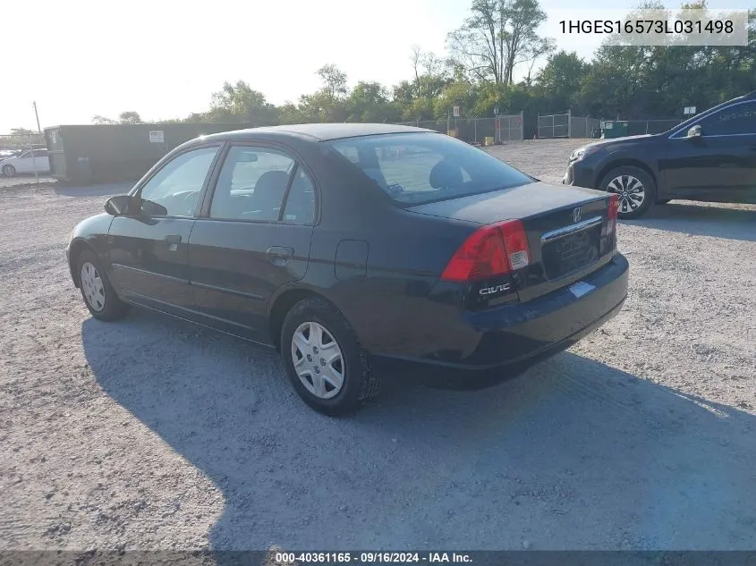 2003 Honda Civic Lx VIN: 1HGES16573L031498 Lot: 40361165