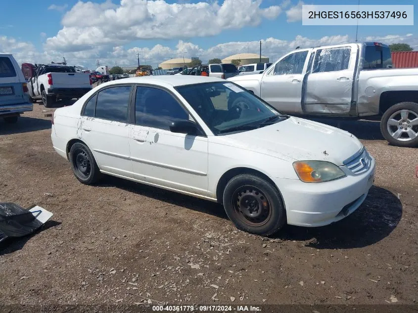 2003 Honda Civic Lx VIN: 2HGES16563H537496 Lot: 40361779