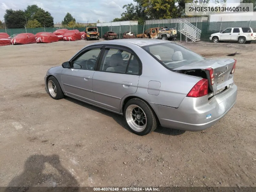 2003 Honda Civic Lx VIN: 2HGES16513H605168 Lot: 40376249