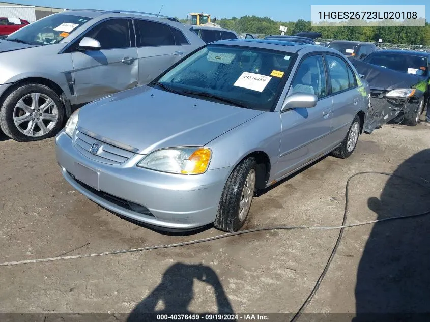 2003 Honda Civic Ex VIN: 1HGES26723L020108 Lot: 40376459