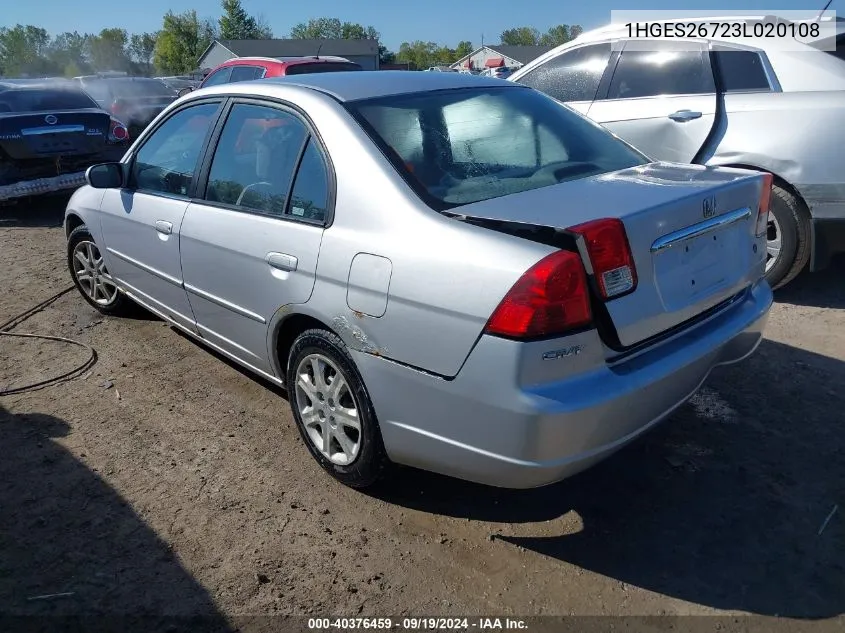 2003 Honda Civic Ex VIN: 1HGES26723L020108 Lot: 40376459