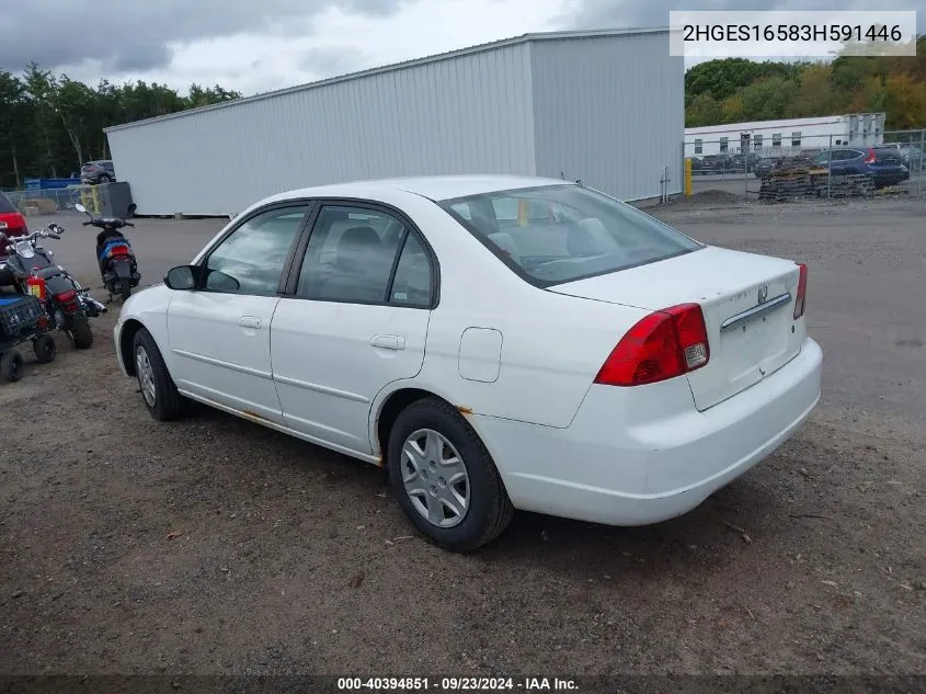 2003 Honda Civic Lx VIN: 2HGES16583H591446 Lot: 40394851