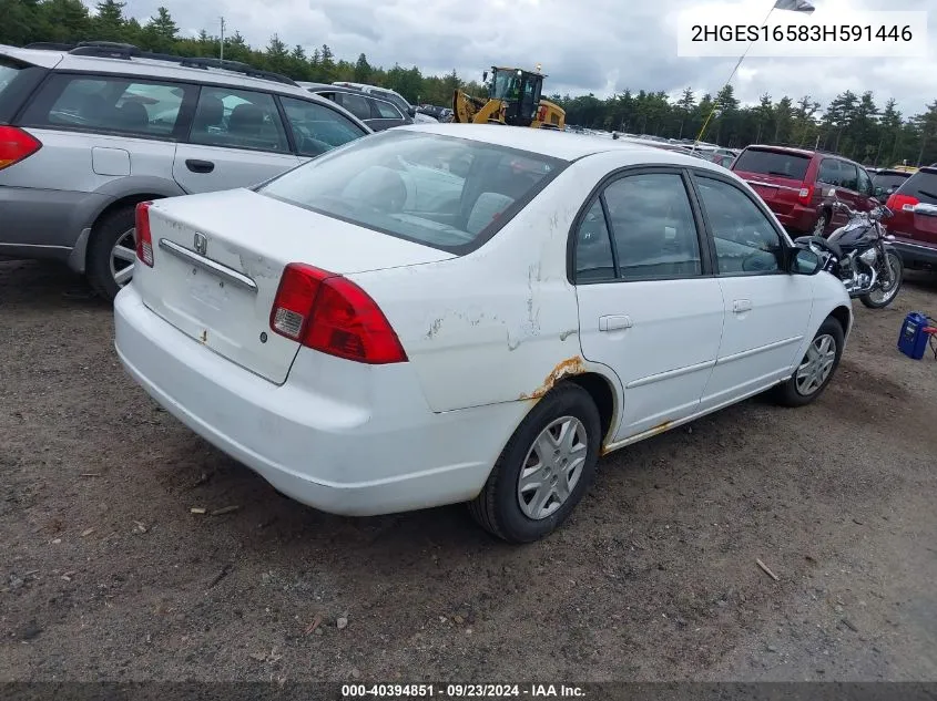 2003 Honda Civic Lx VIN: 2HGES16583H591446 Lot: 40394851