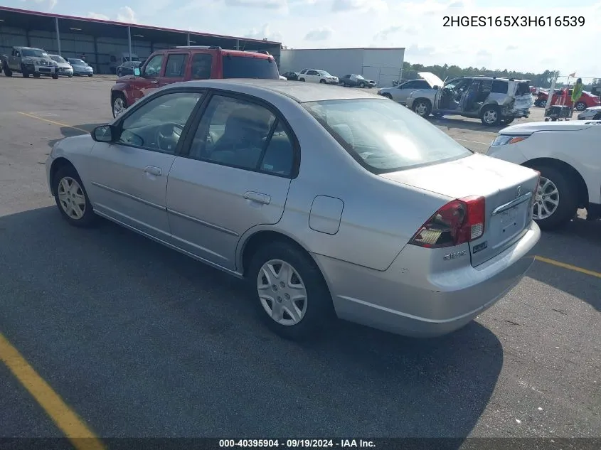 2003 Honda Civic Lx VIN: 2HGES165X3H616539 Lot: 40395904