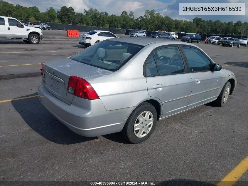 2003 Honda Civic Lx VIN: 2HGES165X3H616539 Lot: 40395904