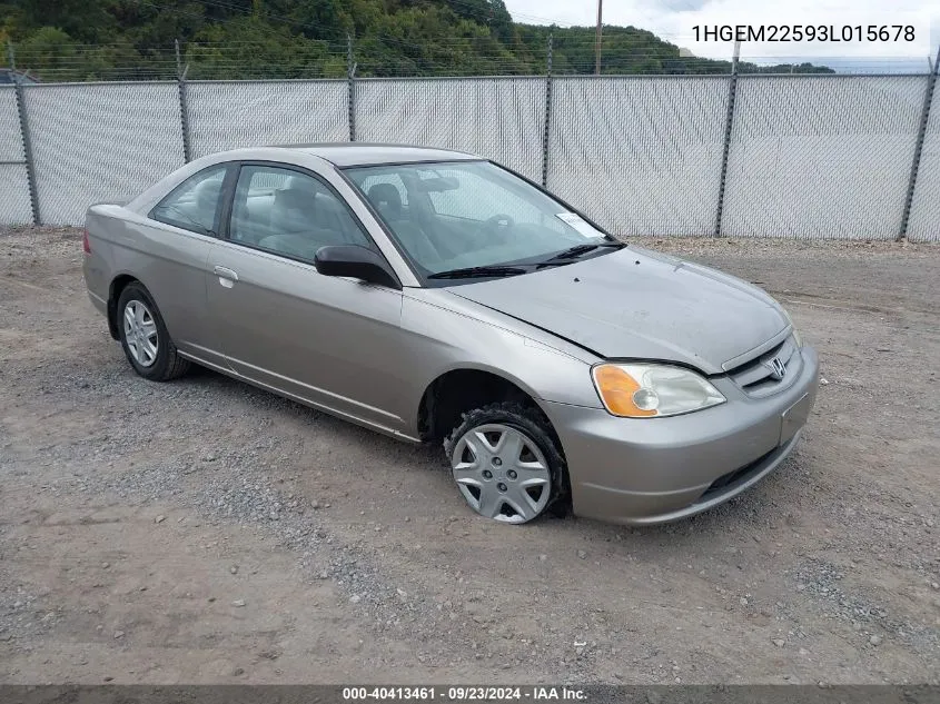 2003 Honda Civic Lx VIN: 1HGEM22593L015678 Lot: 40413461