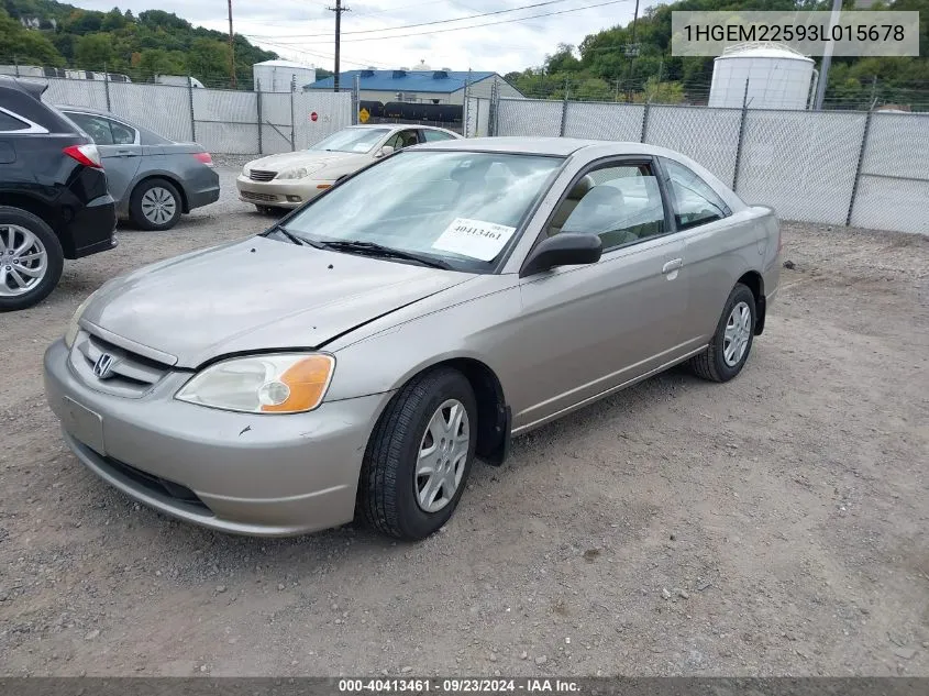 2003 Honda Civic Lx VIN: 1HGEM22593L015678 Lot: 40413461