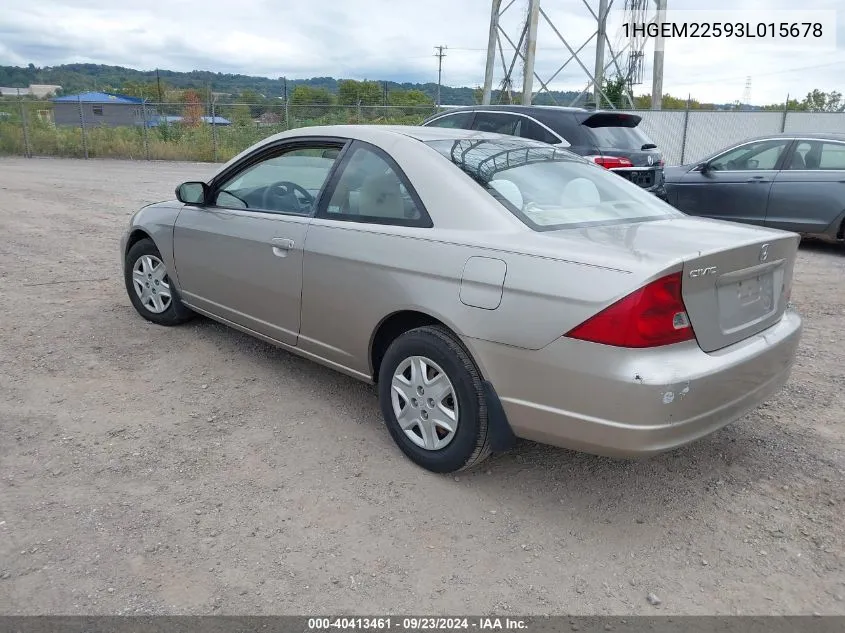 2003 Honda Civic Lx VIN: 1HGEM22593L015678 Lot: 40413461