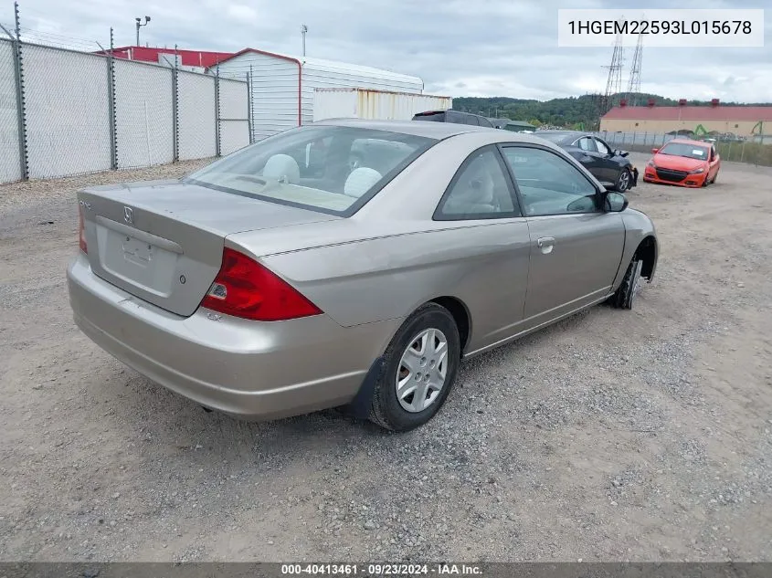 2003 Honda Civic Lx VIN: 1HGEM22593L015678 Lot: 40413461