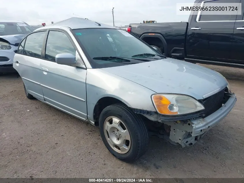 2003 Honda Civic Hybrid VIN: JHMES96623S001724 Lot: 40414251