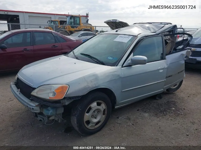 2003 Honda Civic Hybrid VIN: JHMES96623S001724 Lot: 40414251