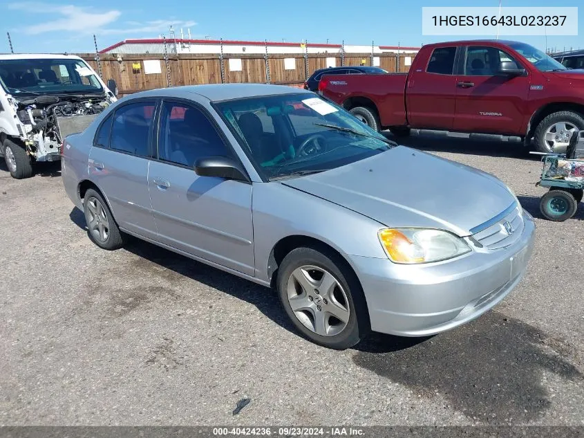 2003 Honda Civic Lx VIN: 1HGES16643L023237 Lot: 40424236