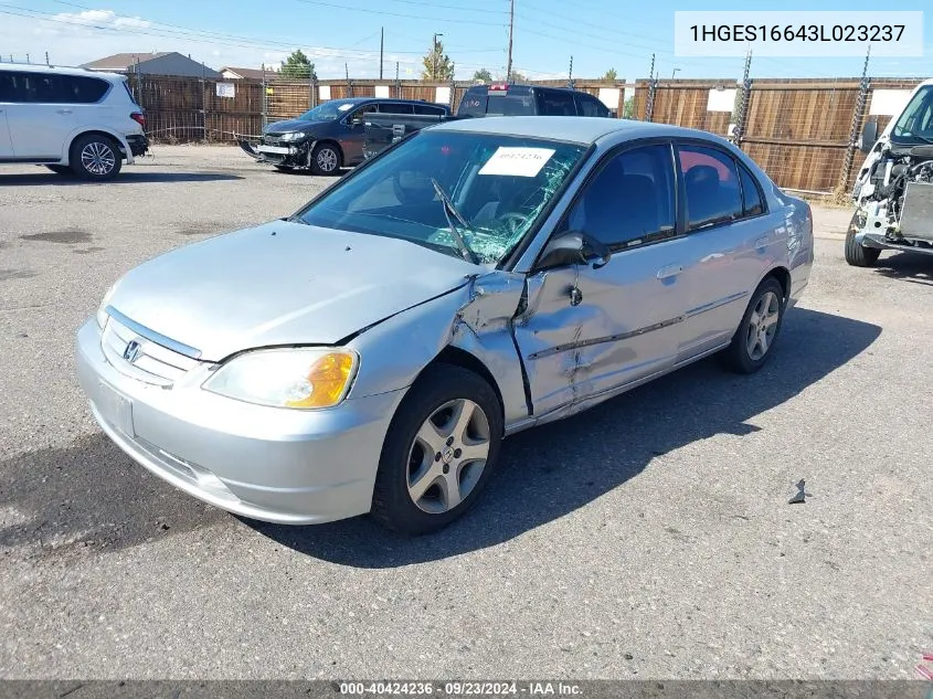 2003 Honda Civic Lx VIN: 1HGES16643L023237 Lot: 40424236