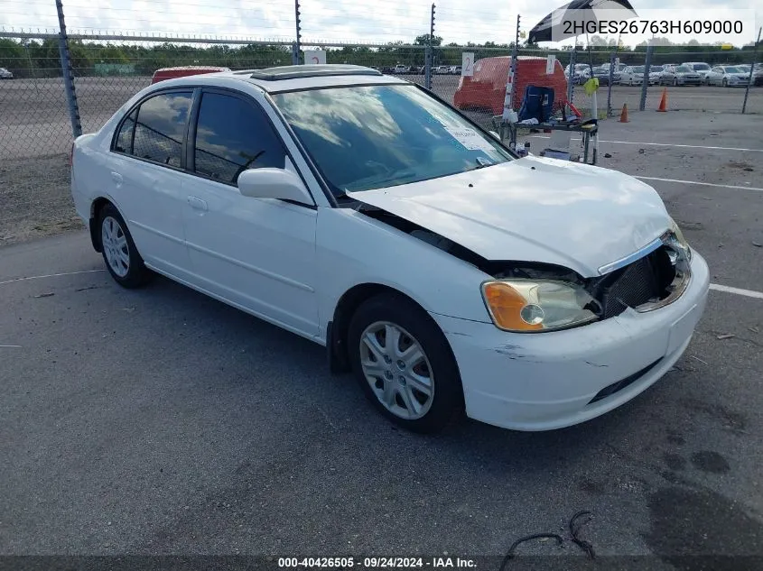 2003 Honda Civic Ex VIN: 2HGES26763H609000 Lot: 40426505