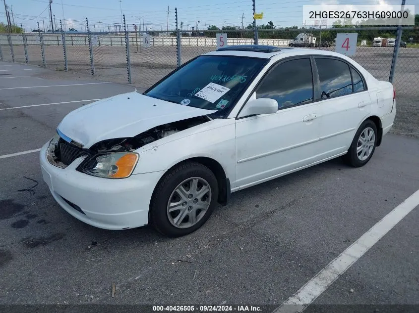 2003 Honda Civic Ex VIN: 2HGES26763H609000 Lot: 40426505