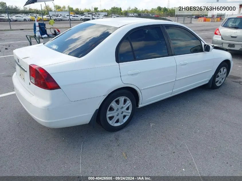 2003 Honda Civic Ex VIN: 2HGES26763H609000 Lot: 40426505