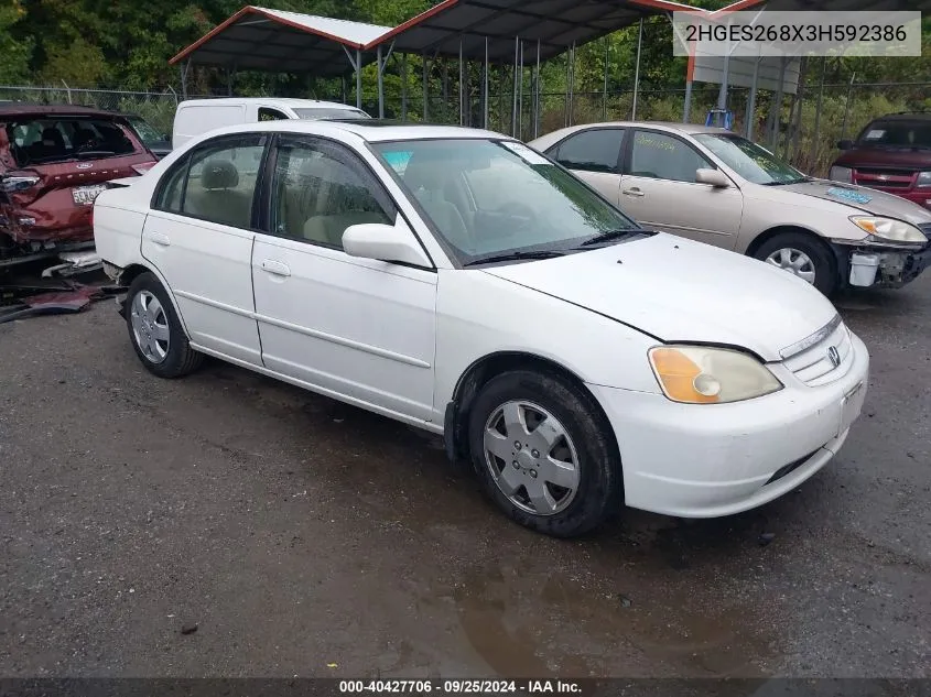 2003 Honda Civic Ex VIN: 2HGES268X3H592386 Lot: 40427706