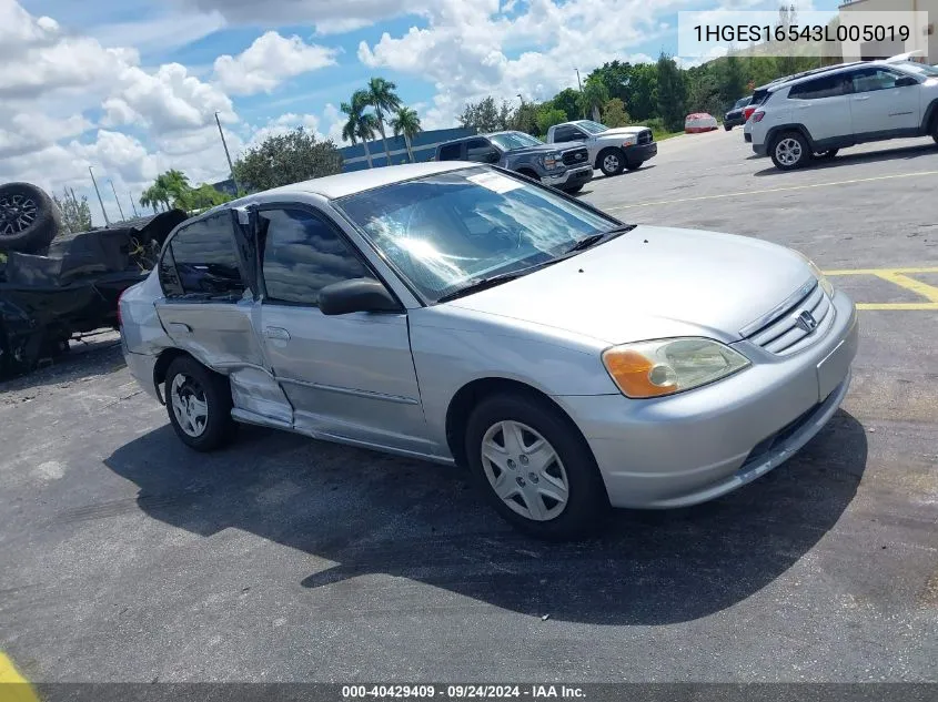 2003 Honda Civic Lx VIN: 1HGES16543L005019 Lot: 40429409