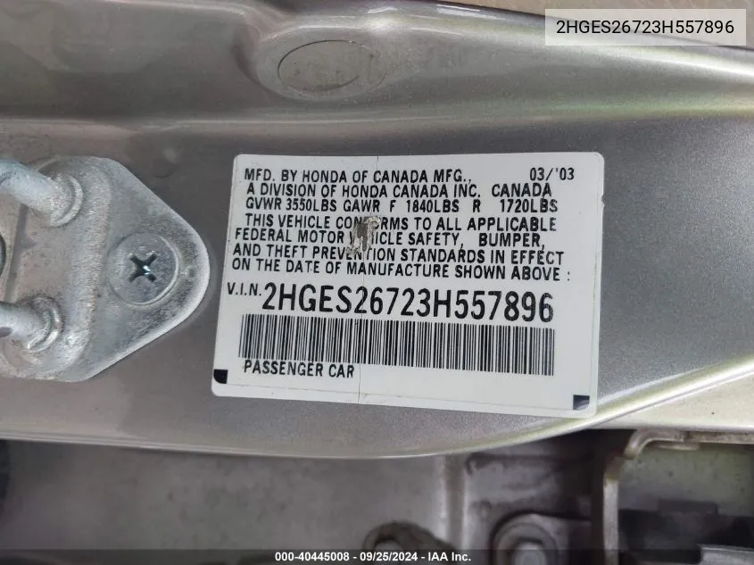 2HGES26723H557896 2003 Honda Civic Ex