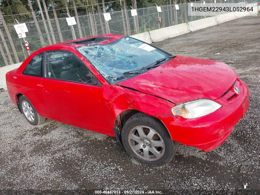 2003 Honda Civic Ex VIN: 1HGEM22943L052964 Lot: 40447013