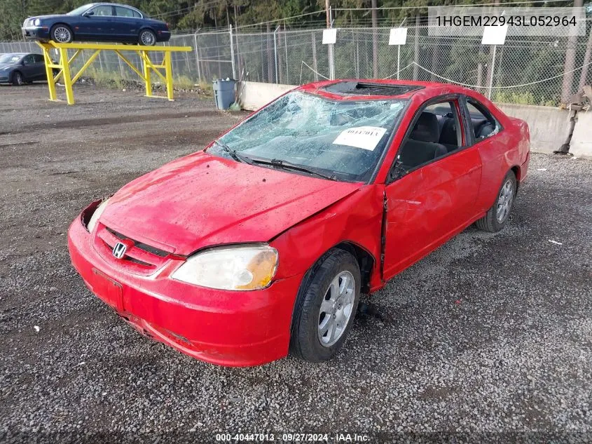 2003 Honda Civic Ex VIN: 1HGEM22943L052964 Lot: 40447013