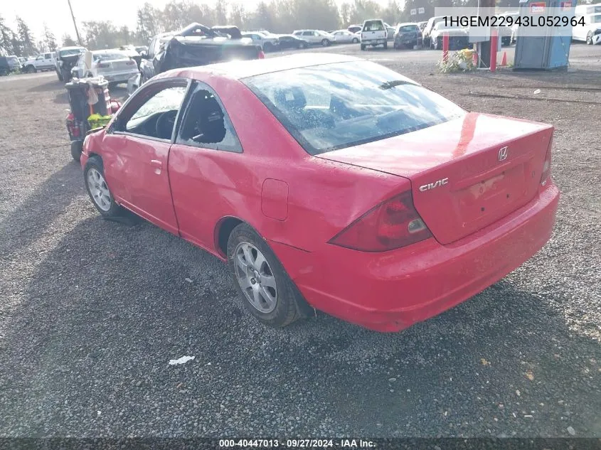 2003 Honda Civic Ex VIN: 1HGEM22943L052964 Lot: 40447013