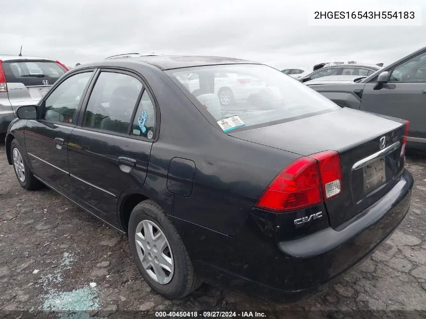 2003 Honda Civic Lx VIN: 2HGES16543H554183 Lot: 40450418