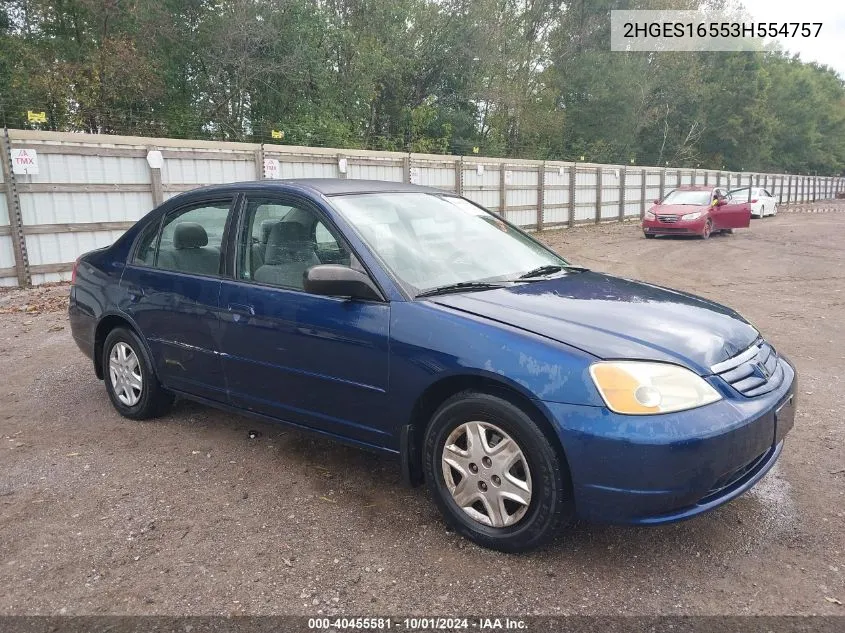 2003 Honda Civic Lx VIN: 2HGES16553H554757 Lot: 40455581