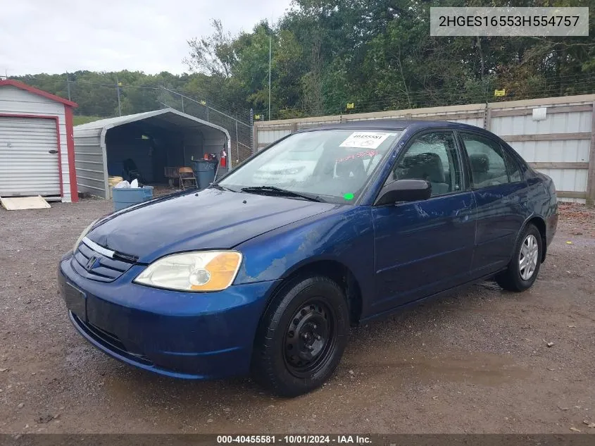 2003 Honda Civic Lx VIN: 2HGES16553H554757 Lot: 40455581