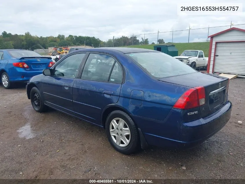 2003 Honda Civic Lx VIN: 2HGES16553H554757 Lot: 40455581