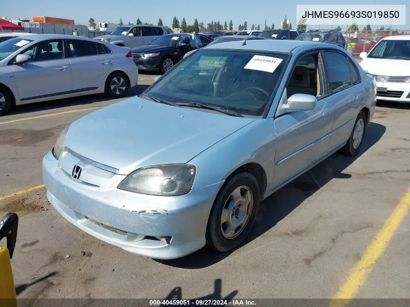 2003 Honda Civic Hybrid VIN: JHMES96693S019850 Lot: 40459051