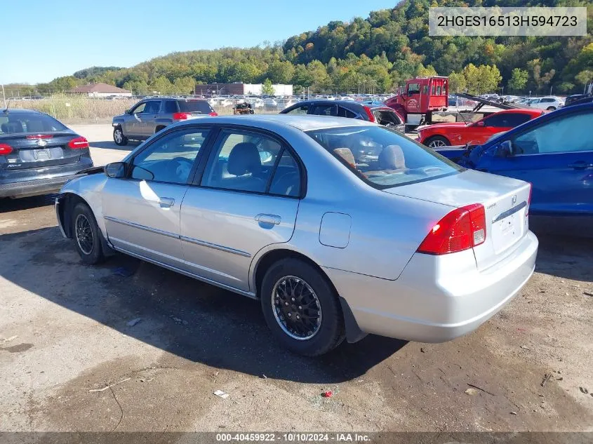 2003 Honda Civic Lx VIN: 2HGES16513H594723 Lot: 40459922