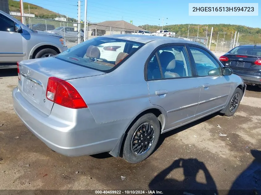 2003 Honda Civic Lx VIN: 2HGES16513H594723 Lot: 40459922