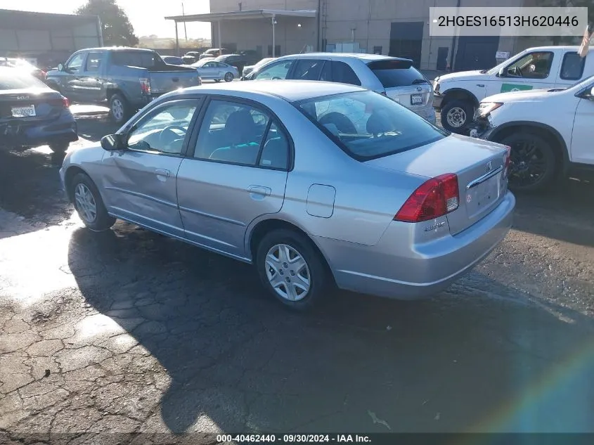 2003 Honda Civic Lx VIN: 2HGES16513H620446 Lot: 40462440