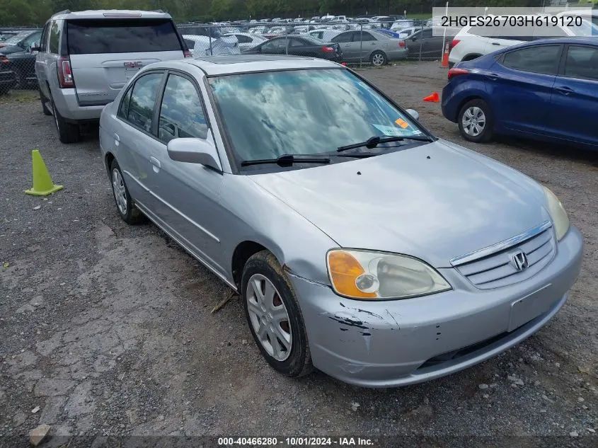 2003 Honda Civic Ex VIN: 2HGES26703H619120 Lot: 40466280