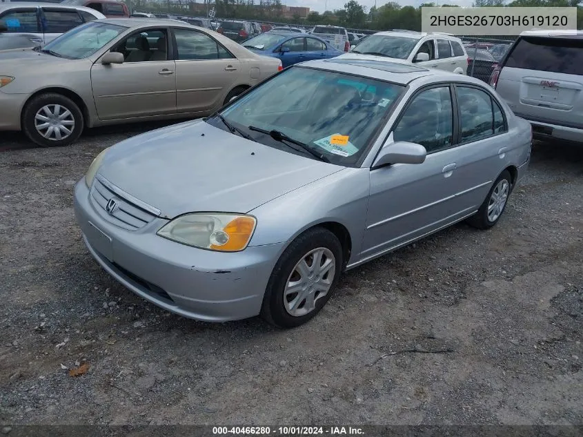 2003 Honda Civic Ex VIN: 2HGES26703H619120 Lot: 40466280