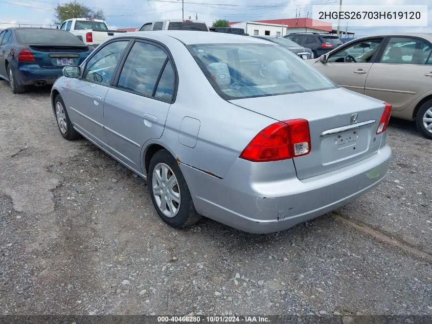 2003 Honda Civic Ex VIN: 2HGES26703H619120 Lot: 40466280