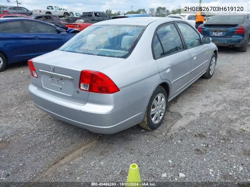 2003 Honda Civic Ex VIN: 2HGES26703H619120 Lot: 40466280