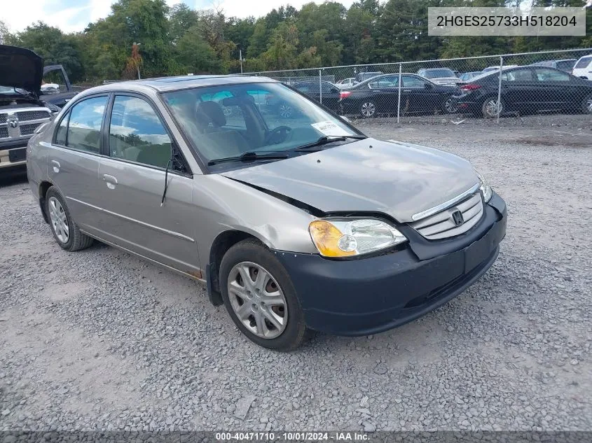 2003 Honda Civic Ex VIN: 2HGES25733H518204 Lot: 40471710