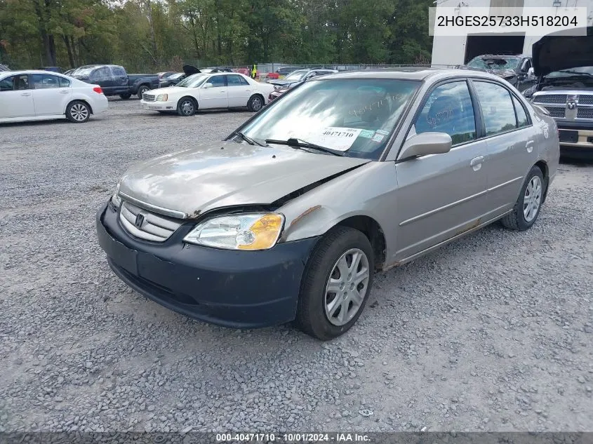 2003 Honda Civic Ex VIN: 2HGES25733H518204 Lot: 40471710