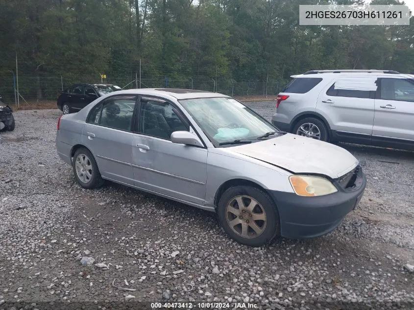 2003 Honda Civic Ex VIN: 2HGES26703H611261 Lot: 40473412