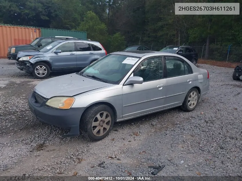 2003 Honda Civic Ex VIN: 2HGES26703H611261 Lot: 40473412