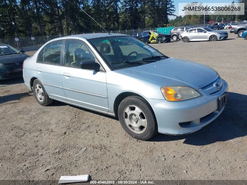 2003 Honda Civic Hybrid VIN: JHMES96653S006268 Lot: 40482803