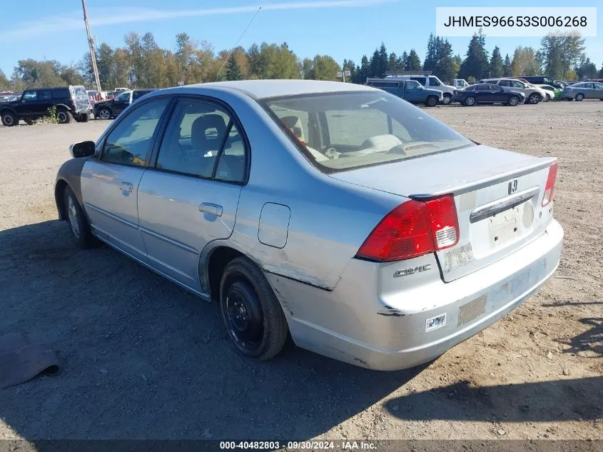 2003 Honda Civic Hybrid VIN: JHMES96653S006268 Lot: 40482803