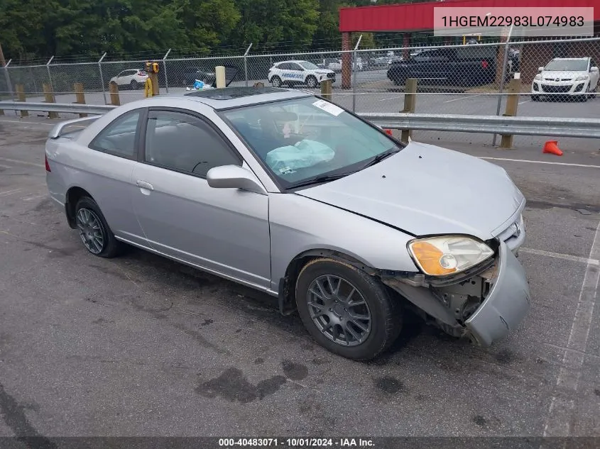 2003 Honda Civic Ex VIN: 1HGEM22983L074983 Lot: 40483071